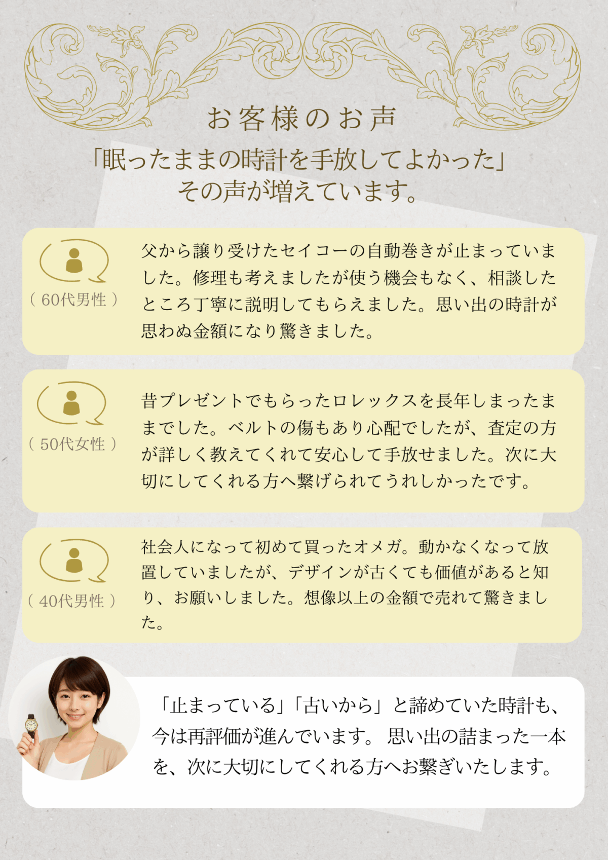 お客様の声｜思い出の腕時計をブックオフで査定・買取しました