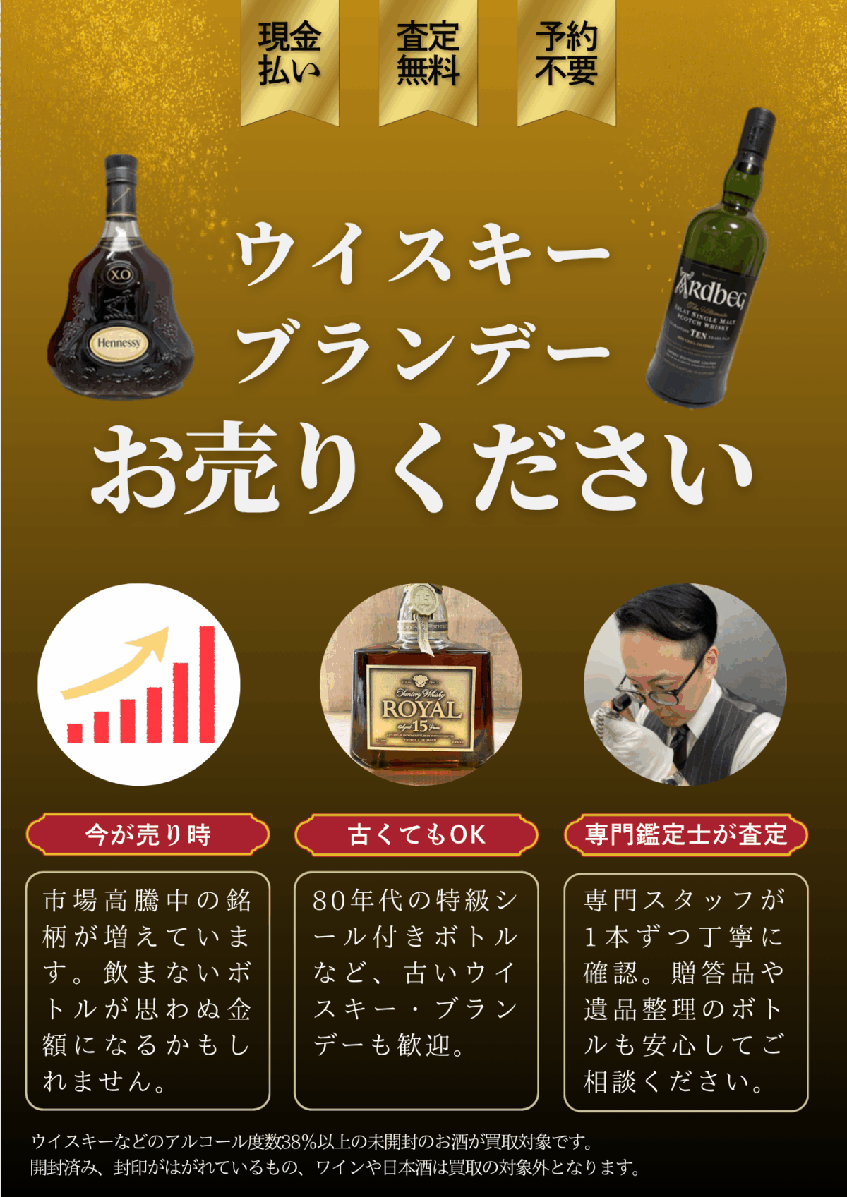 ウイスキー・ブランデーの買取｜ブックオフ三宮センター街店｜未開封ボトルを高価買取